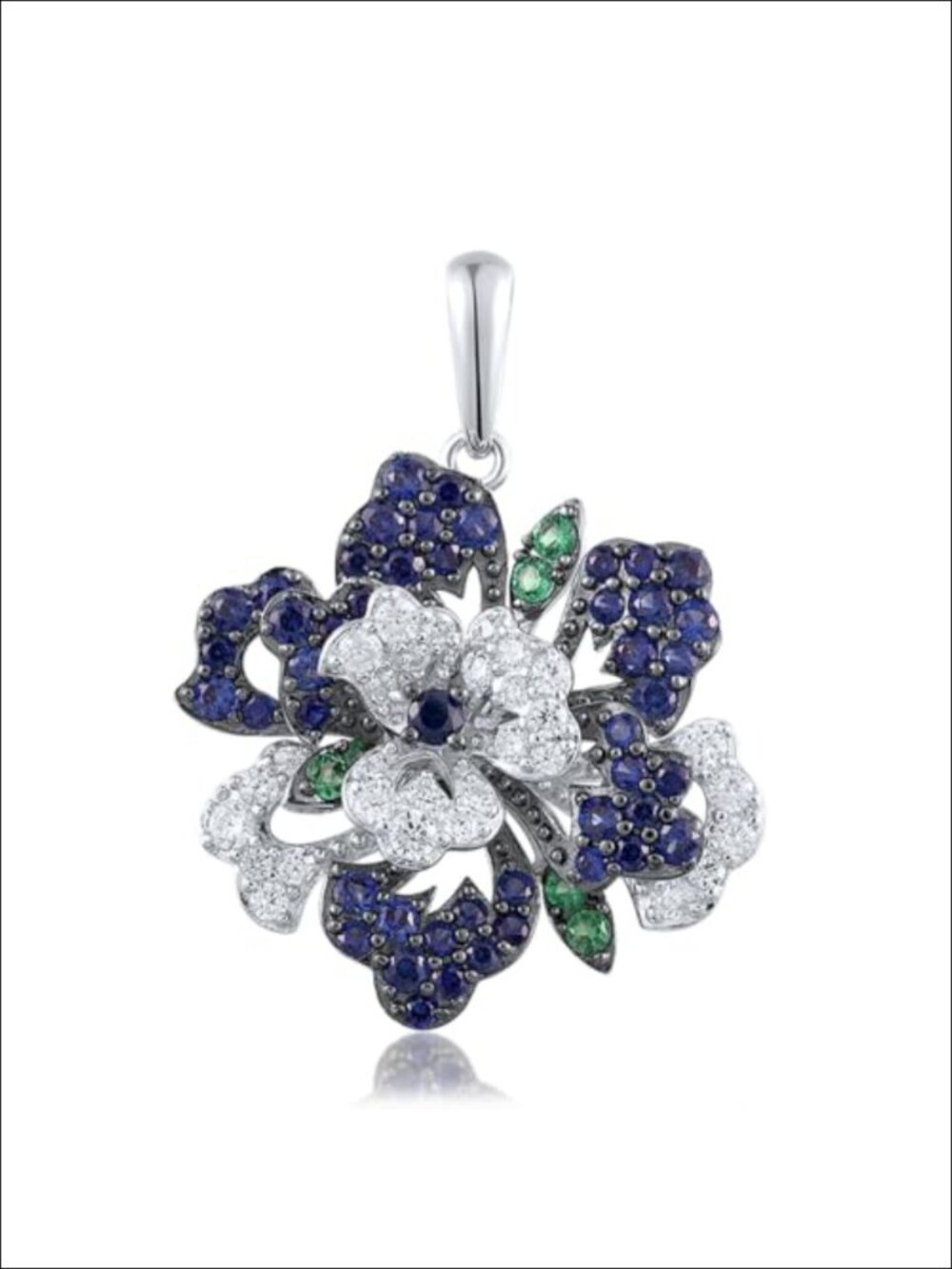925 Sterling Silver Gemstone Flower Pendant No Chain